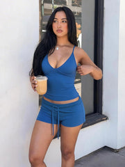 Blue Cami Top And Drawstring Shorts Set