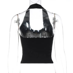 Black Buttoned Halter Top