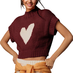 Heart Mock Neck Knit Tank Top