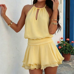 Yellow Backless Ruffle Mini Dress