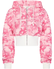 Camouflage Zipper Crop Hoodie, Tube Top, And Shorts, Sweatpants Set