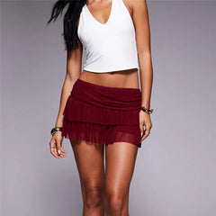 Ruffle Layered Sheer Low Rise Mini Skirt