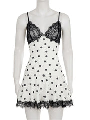 White Polka Dot Lace Patchwork Mini Dress