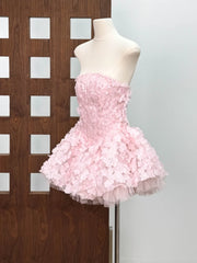 Strapless 3D Flower Appliques Frill Mini Dress
