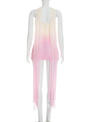 Pink Gradient Ruched Bodycon Strapless Mini Dress With Scarf