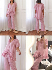 Plaid Puff Sleeve Shirt And Pj Pants Set