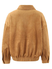 Brown Suede Zipper Jacket With Shorts