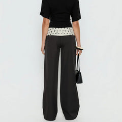 Polka Dot Waist Tie Black Wide Leg Trouser