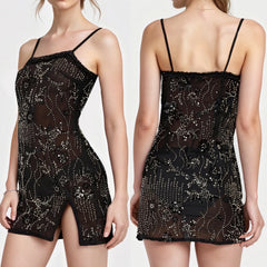 Sequins Embroidery Cami Mini Dress