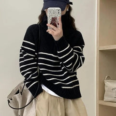 Striped Zipper Collar Sweater