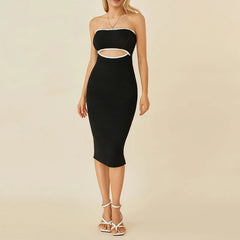 Strapless Striped Cutout Knitted Long Dress
