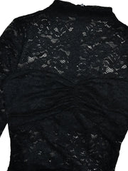 Black Long Sleeve Sheer Lace Mini Dress