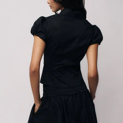 Button Down Lapel Top - Polka Dot Slim Fit