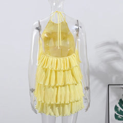 Halter Cascading Ruffles Mini Dress