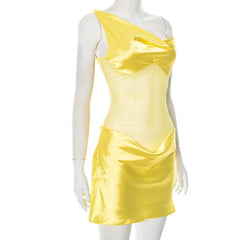 Satin See Through Patchwork Mini Dress