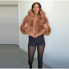 Faux Fur Zipper Hooded Jacket