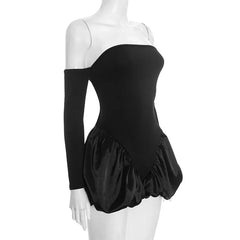 Off-Shoulder Satin Balloon Hem Romper