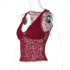 Burgundy Lace V-neck Tank Top