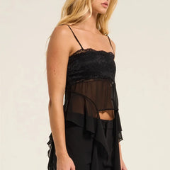 Lace Ruffle Long Trim Cami Top