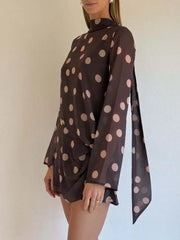 Long Sleeve Chiffon Ribbon Mesh Mini Dress