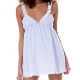 Blue Striped V Neck A-line Short Dress