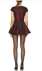 Floral Printed Square Collar Short Sleeve Mini Dress