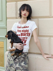 White Graphic Red Print T-shirt