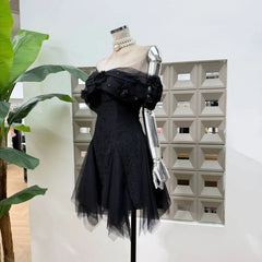 Off-shoulder Corset Mesh Pleated Patchwork Mini Dress