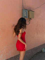 Red Spaghetti Strap Tassel Hem Mini Dress