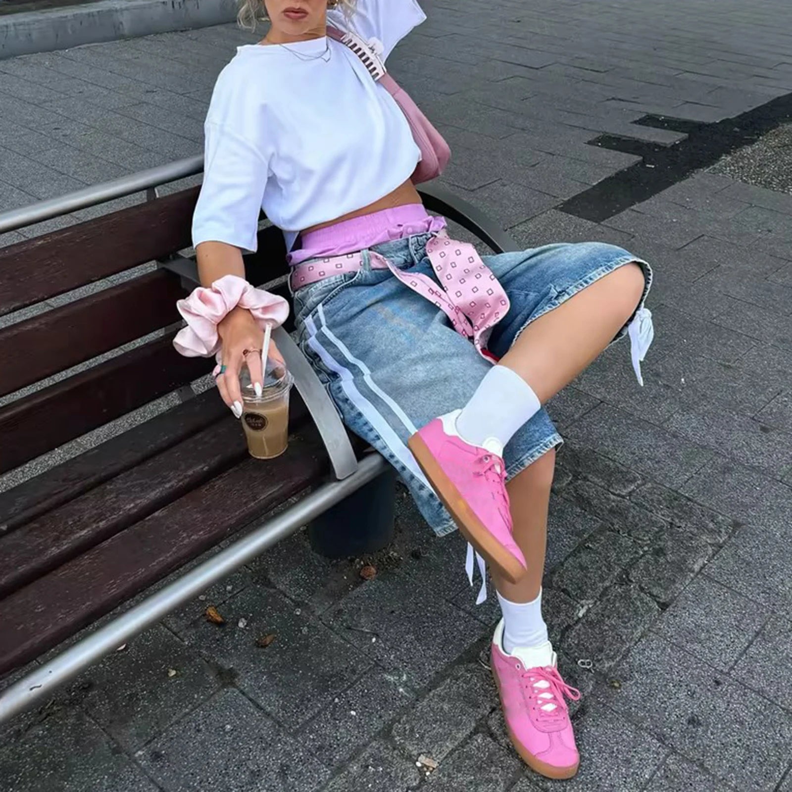 Women's trendy loose fit denim capri shorts.