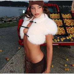 Cropped Faux Fur Lace Up Jacket