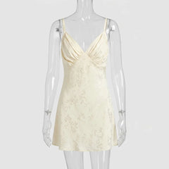 Satin Spaghetti Strap Jacquard Print Slip Mini Dress