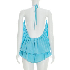 Ruffled Halter Crop Top and Shorts Set