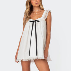 Ruffle Bow Tie Babydoll Mini Dress