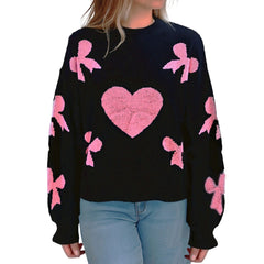 Bow Heart Jacquard Knit Sweater