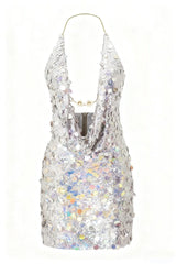 Sequin Chain Halter Mini Dress