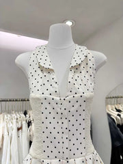 White Polka Dot Sleeveless A Line Mini Dress