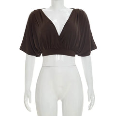 Deep V-neck Half Sleeve Crop Top