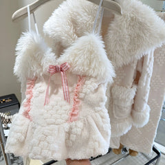 White Fur Plush 3 Piece Pajama Set