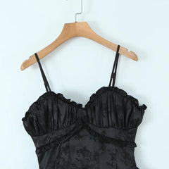 Black Jaqquared Print Spaghetti Strap A-line Mini Dress