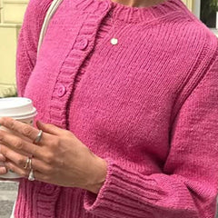 Long Sleeve O-Neck Button Up Cardigan