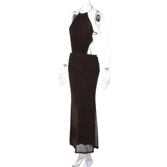 Open Back Ring Halter Neck Maxi Dress