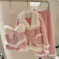 Pink Flannel Fleece Sleepwear Three Piece Set