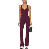 Solid V-Neck Back Cross Flare Pants Jumpsuit