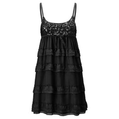 Sequin Multi-Layered Spaghetti Strap Ruffled Mini Dress