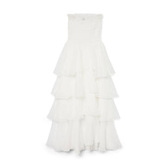 Smocked Ruffled Strapless Tiered Long Dress