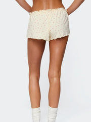 Floral Print Ruffles Hem Crop Top And Shorts Pyjama Set