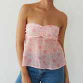 Pink Printed Mesh Crop Tube Top