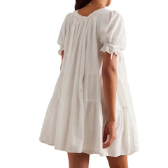 White Puff Sleeve Babydoll Mini Dress