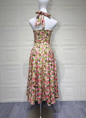 Floral Printed Neck Mounted A-line Midi Dress